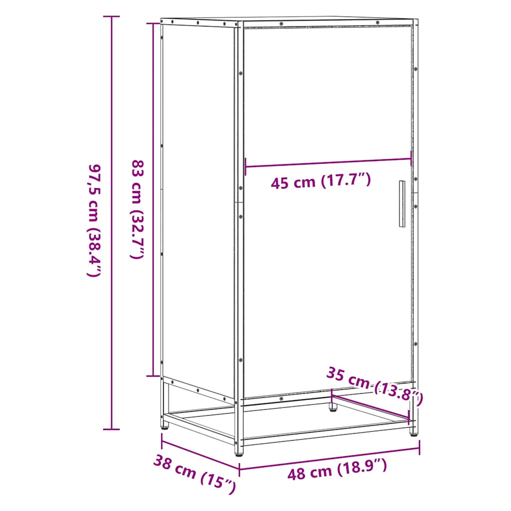 Skohylle røkt eik 48x38x97,5 cm konstruert tre