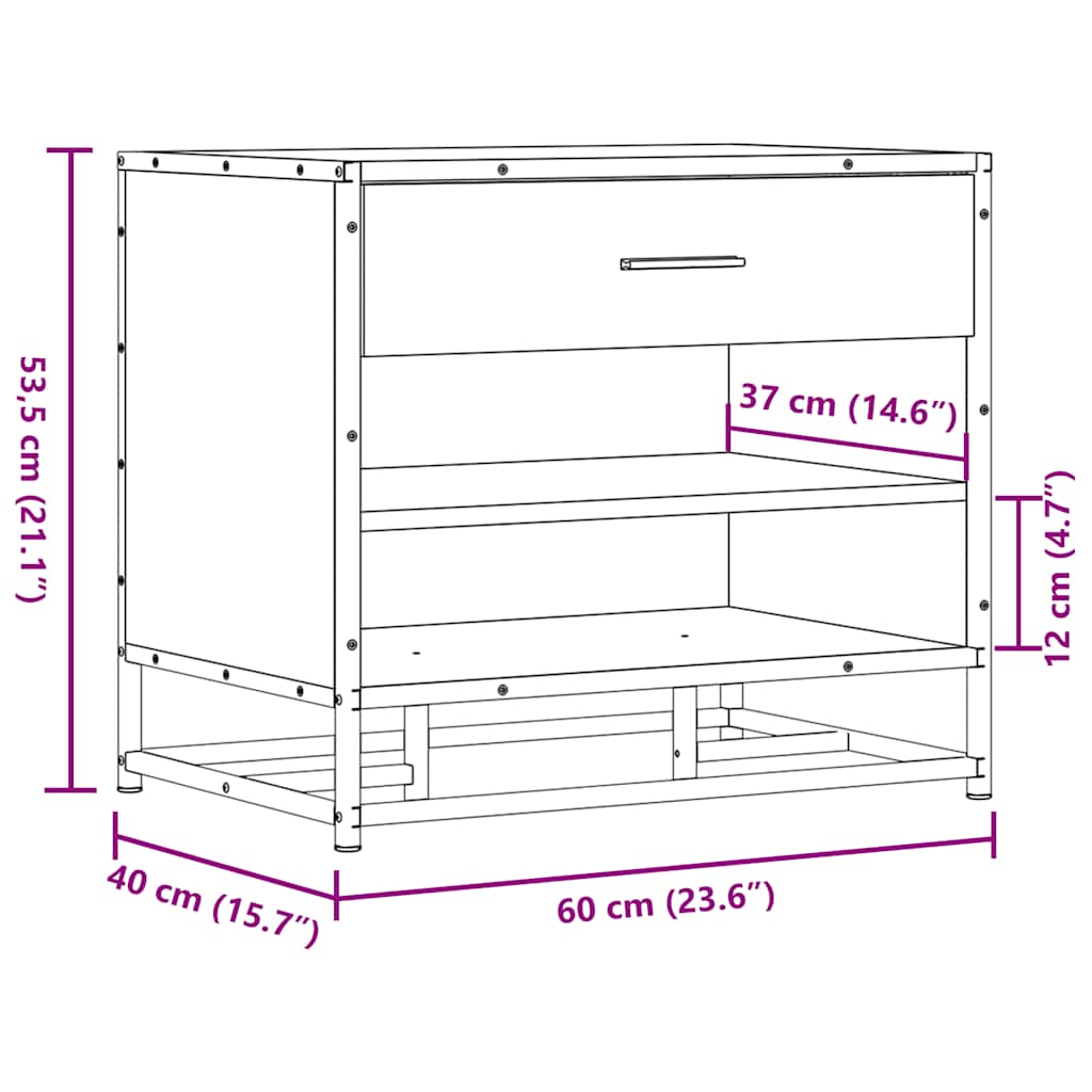Skobenk røkt eik 60x40x53,5 cm konstruert tre og metall