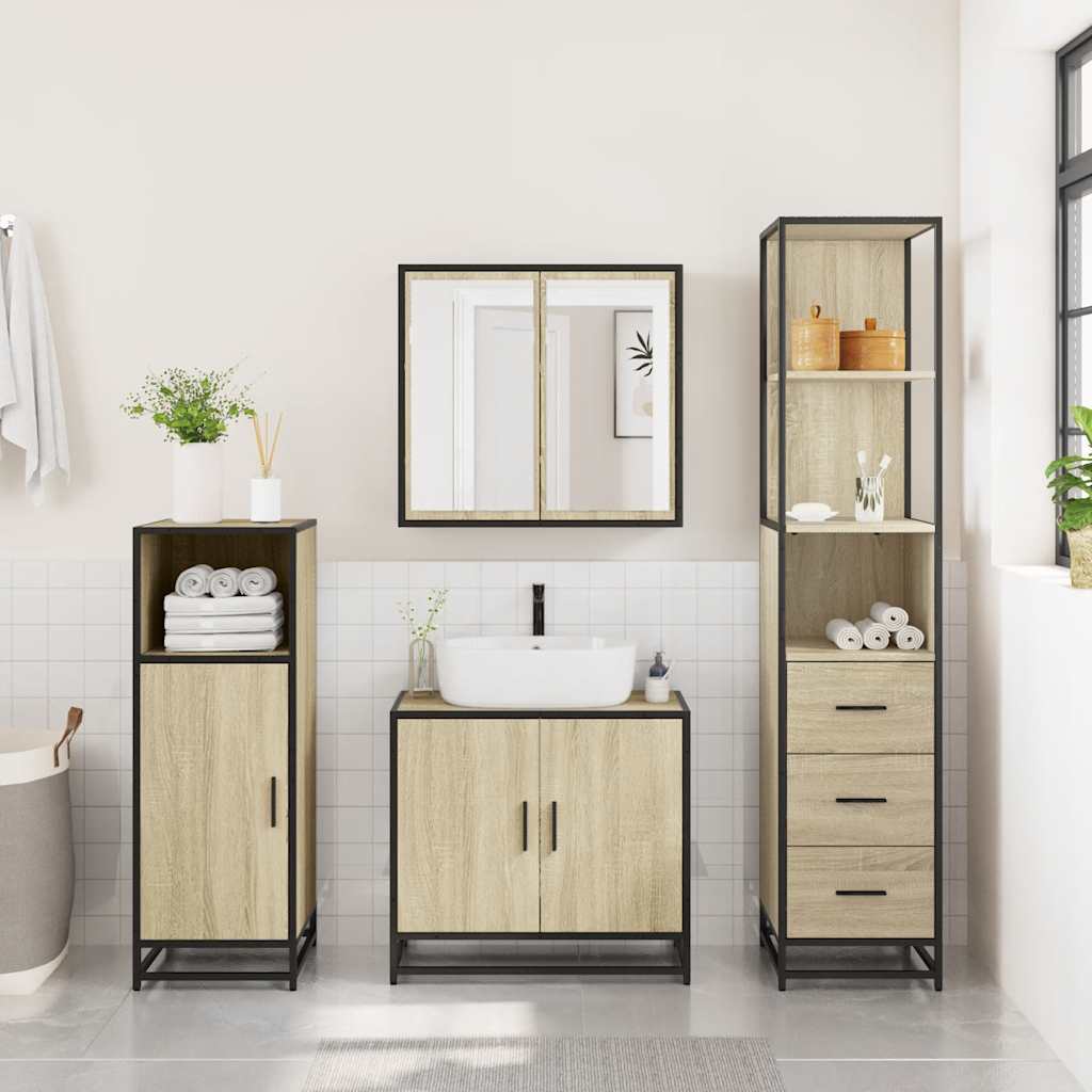 Baderomsskap sonoma eik 35x37,5x166 cm konstruert tre