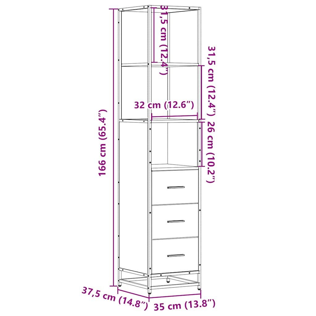 Baderomsskap sonoma eik 35x37,5x166 cm konstruert tre