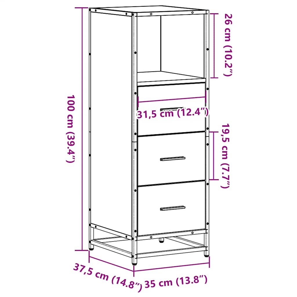 Baderomsskap brun eik 35x37,5x100 cm konstruert tre