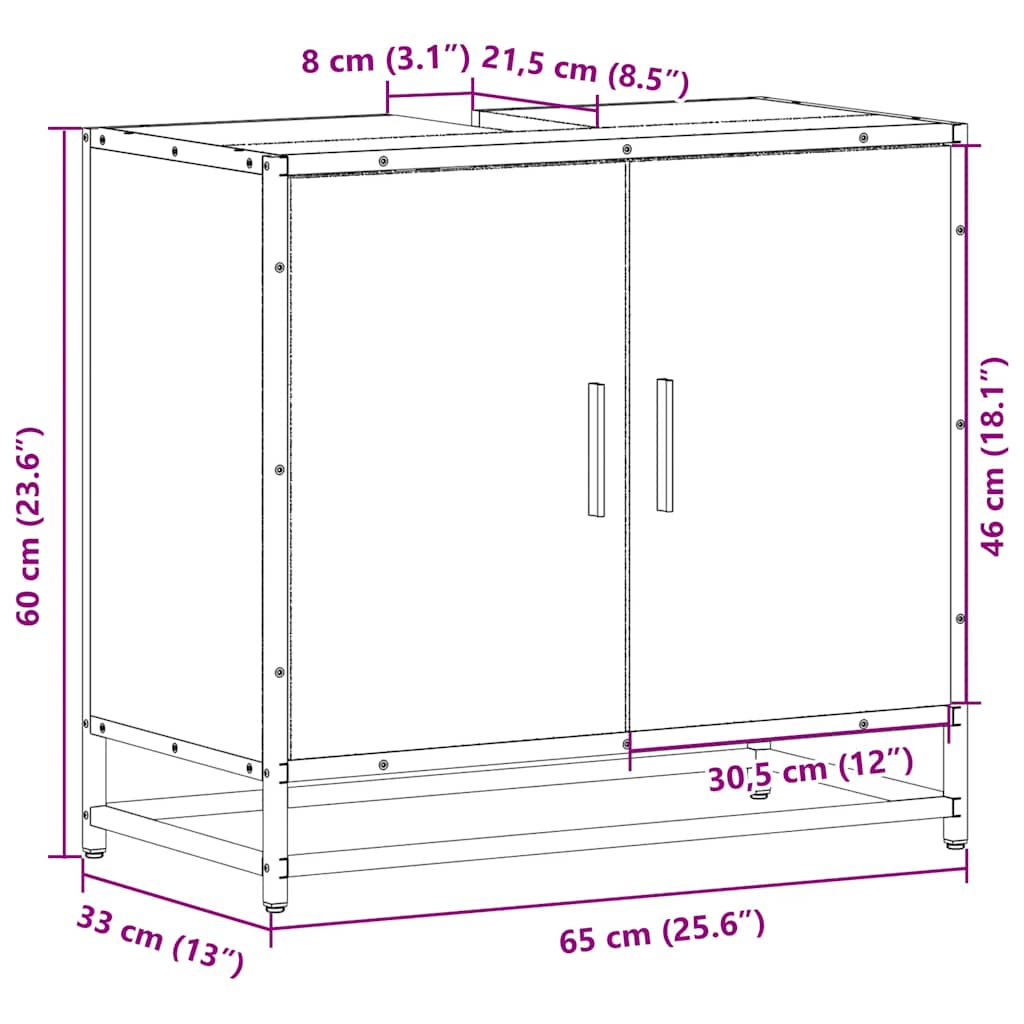 Servantskap røkt eik 65x33x60 cm konstruert tre