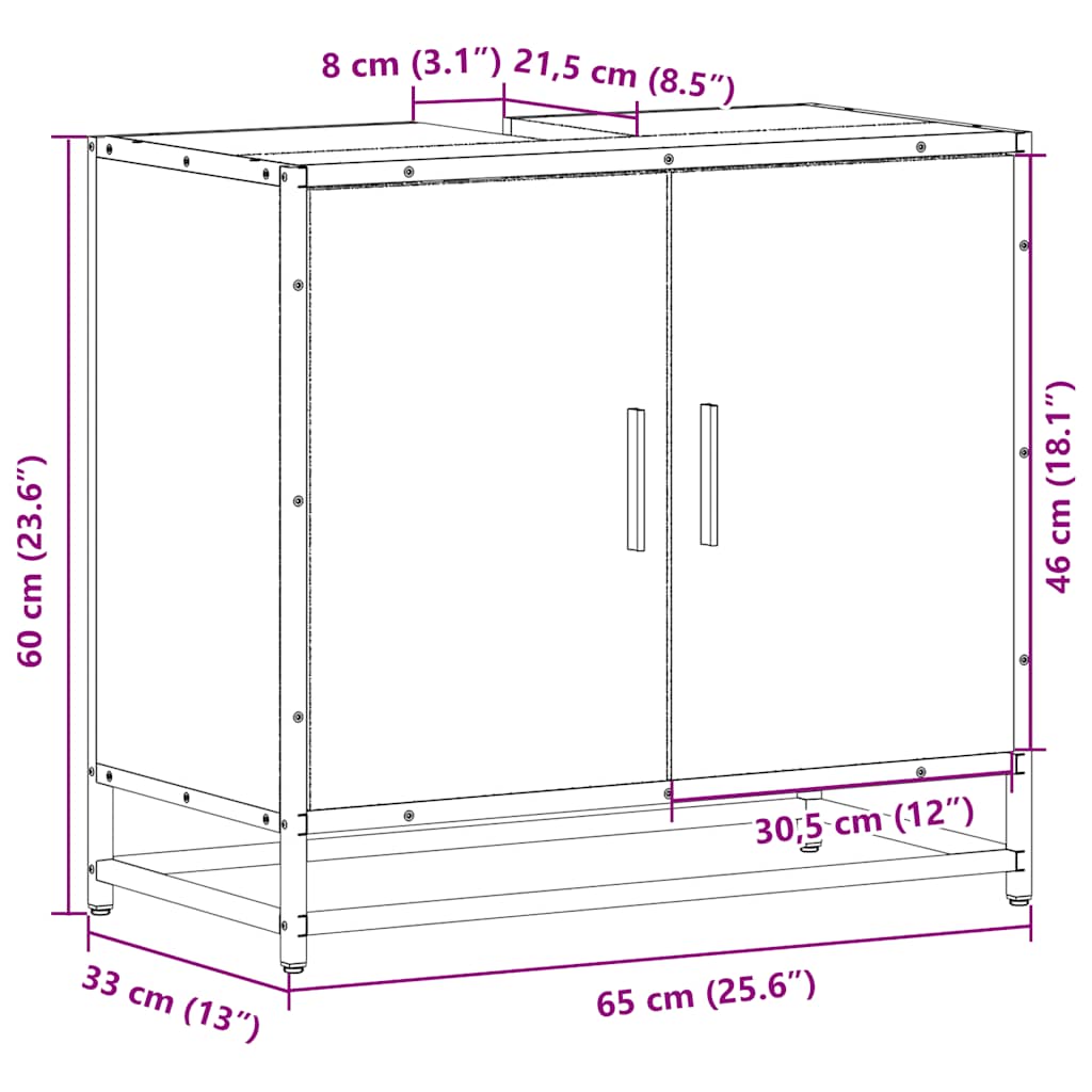 Servantskap grå sonoma 65x33x60 cm konstruert tre