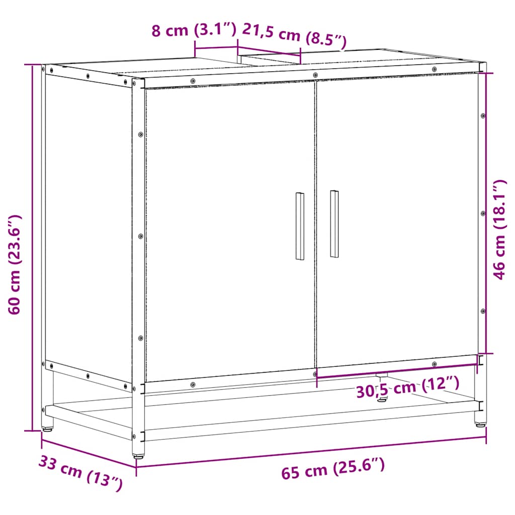 Servantskap brun eik 65x33x60 cm konstruert tre