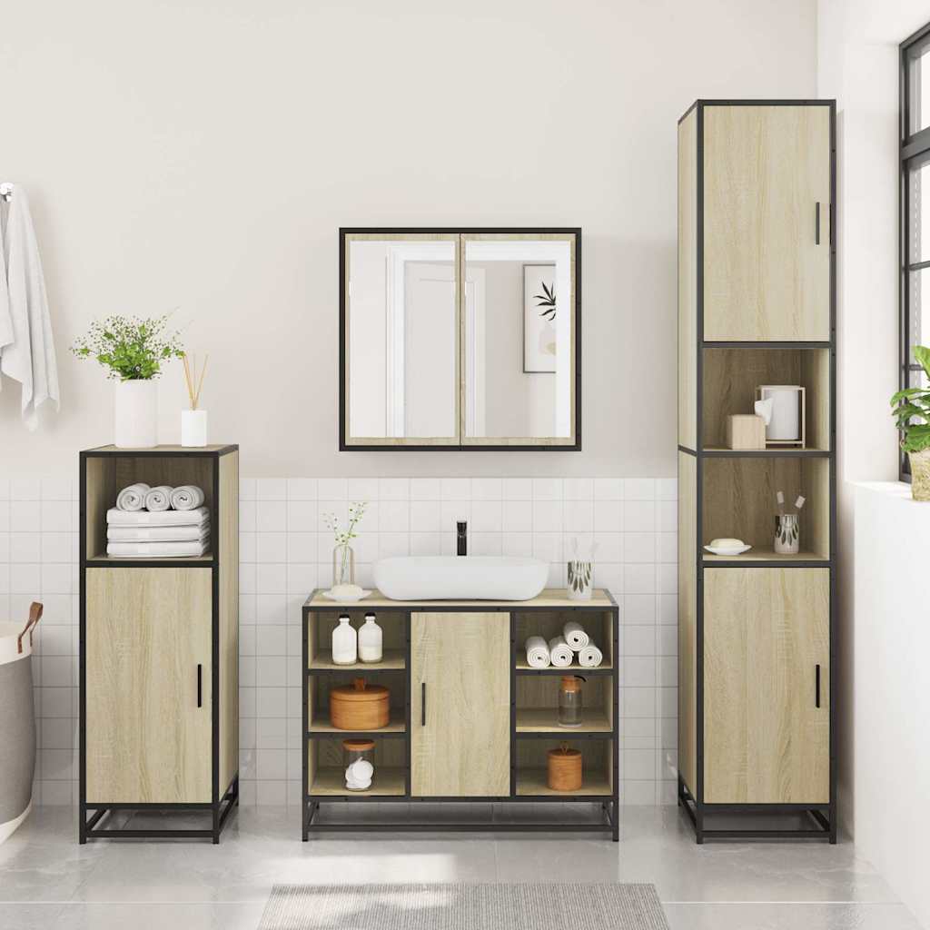 Baderomsskap Sonoma eik 80x33x60 cm konstruert tre