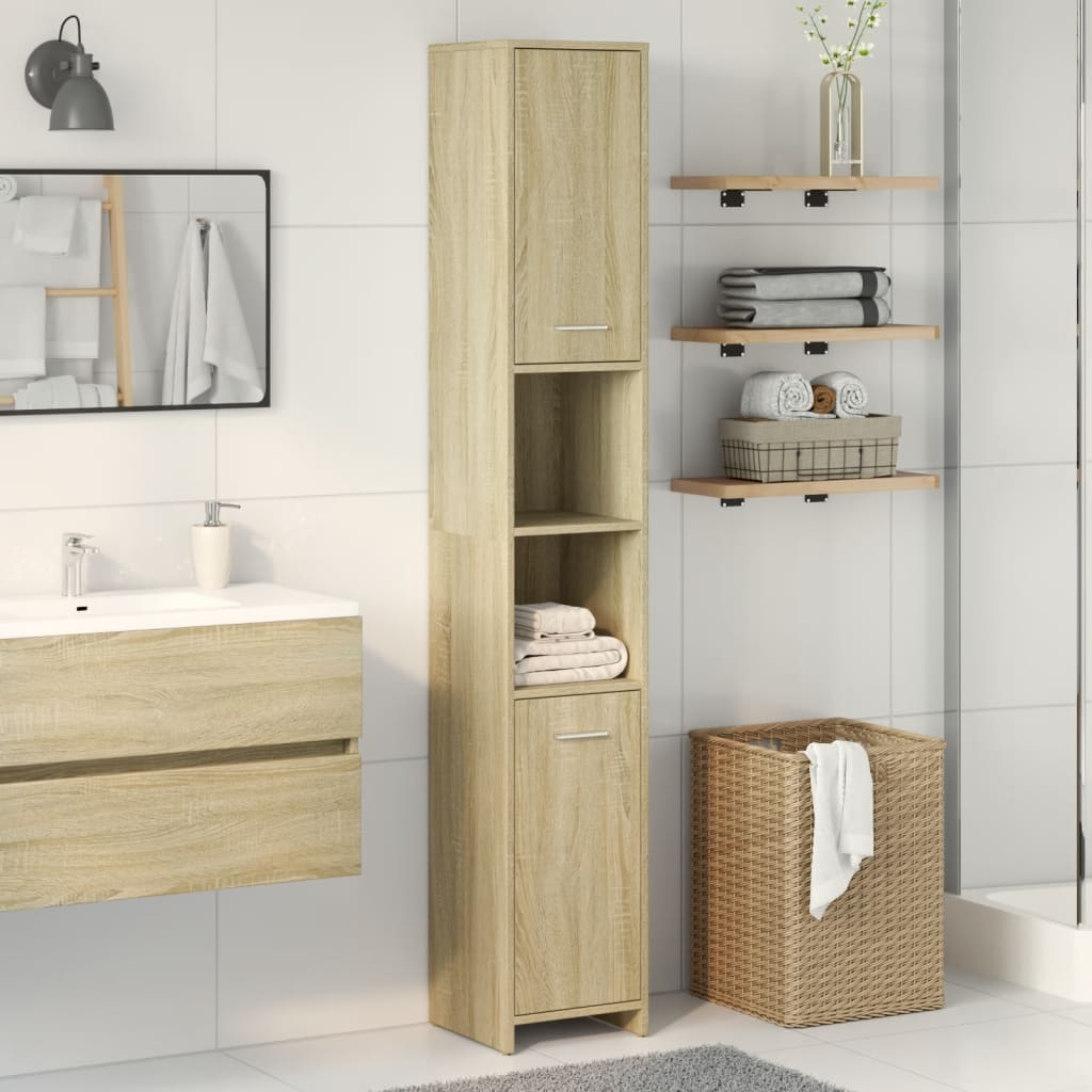 Baderomsskap sonoma eik 30x30x183,5 cm sponplate vidaXL