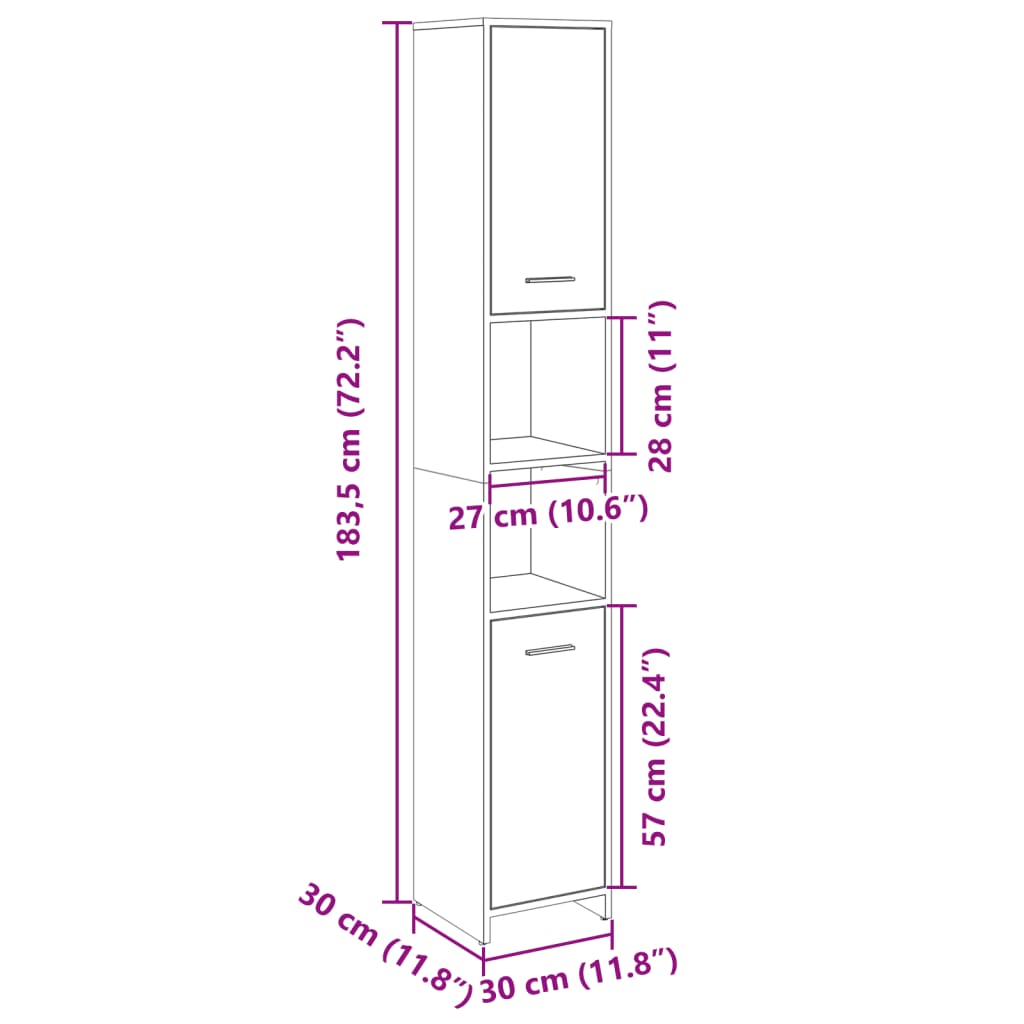 Baderomsskap sonoma eik 30x30x183,5 cm sponplate vidaXL