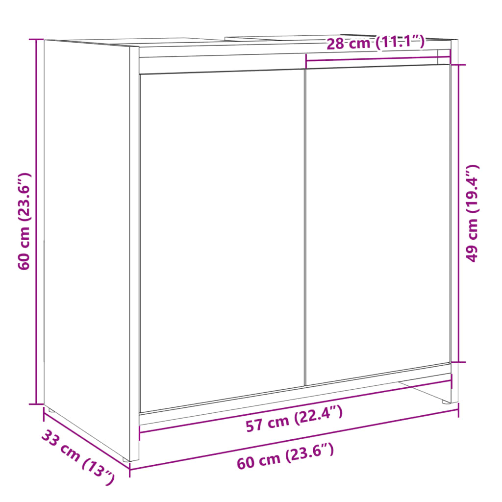 Servantskap sonoma eik 60x33x60 cm konstruert tre