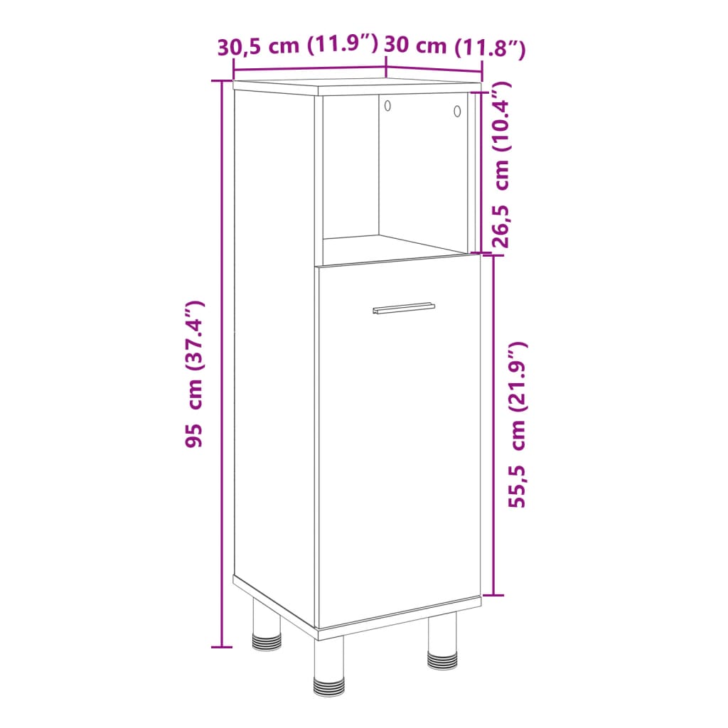 Baderomsskap sonoma eik 30,5x30x95 cm konstruert tre