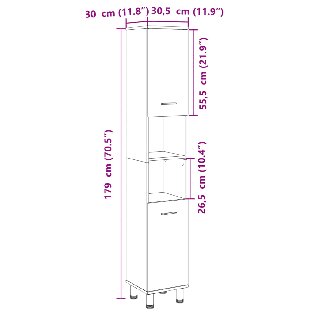 Baderomsskap sonoma eik 30,5x30x179 cm konstruert tre