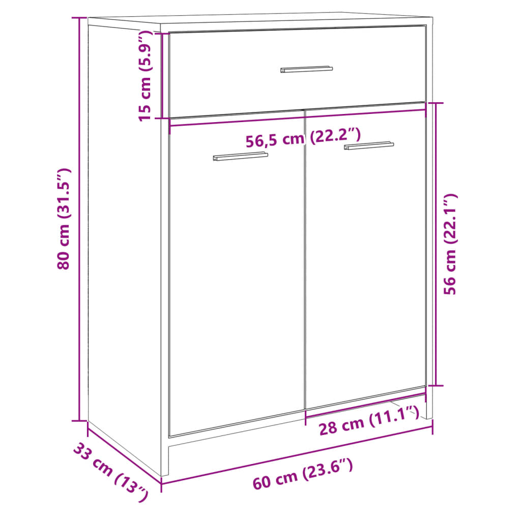 Baderomsskap sonoma eik 60x33x80 cm sponplate