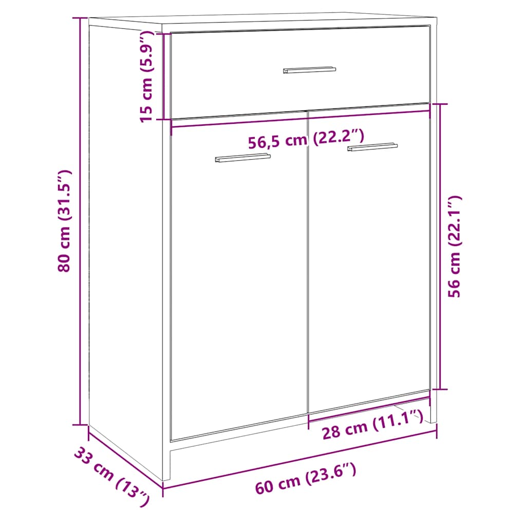 Baderomsskap sonoma eik 60x33x80 cm sponplate