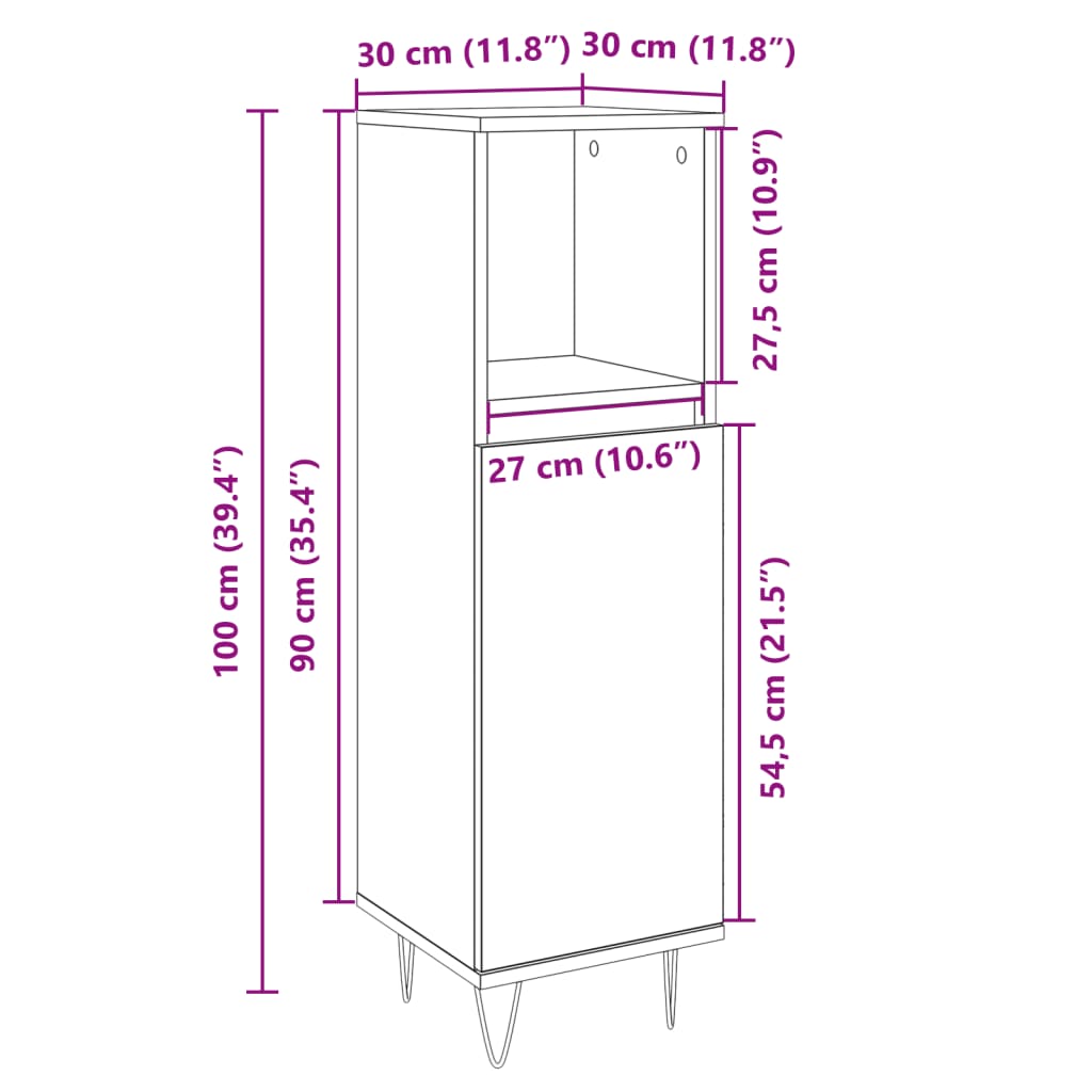 Baderomsskap sonoma eik 30x30x100 cm konstruert tre