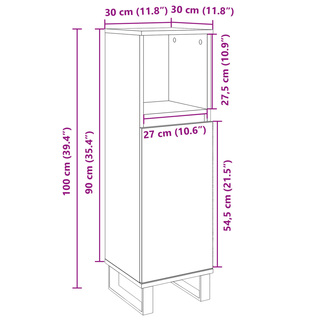 Baderomsskap sonoma eik 30x30x100 cm konstruert tre