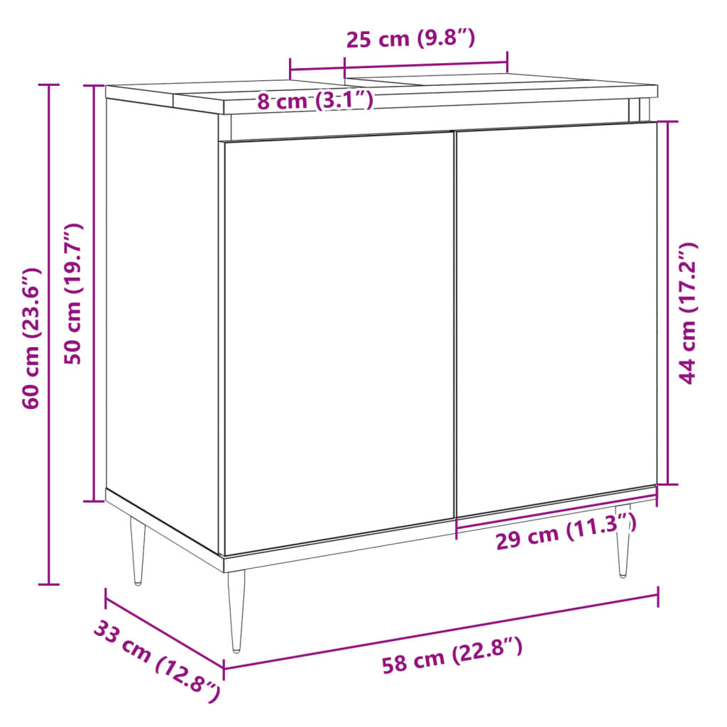 Servantskap sonoma eik 58x33x60 cm konstruert tre