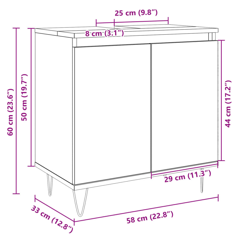 Servantskap sonoma eik 58x33x60 cm konstruert tre