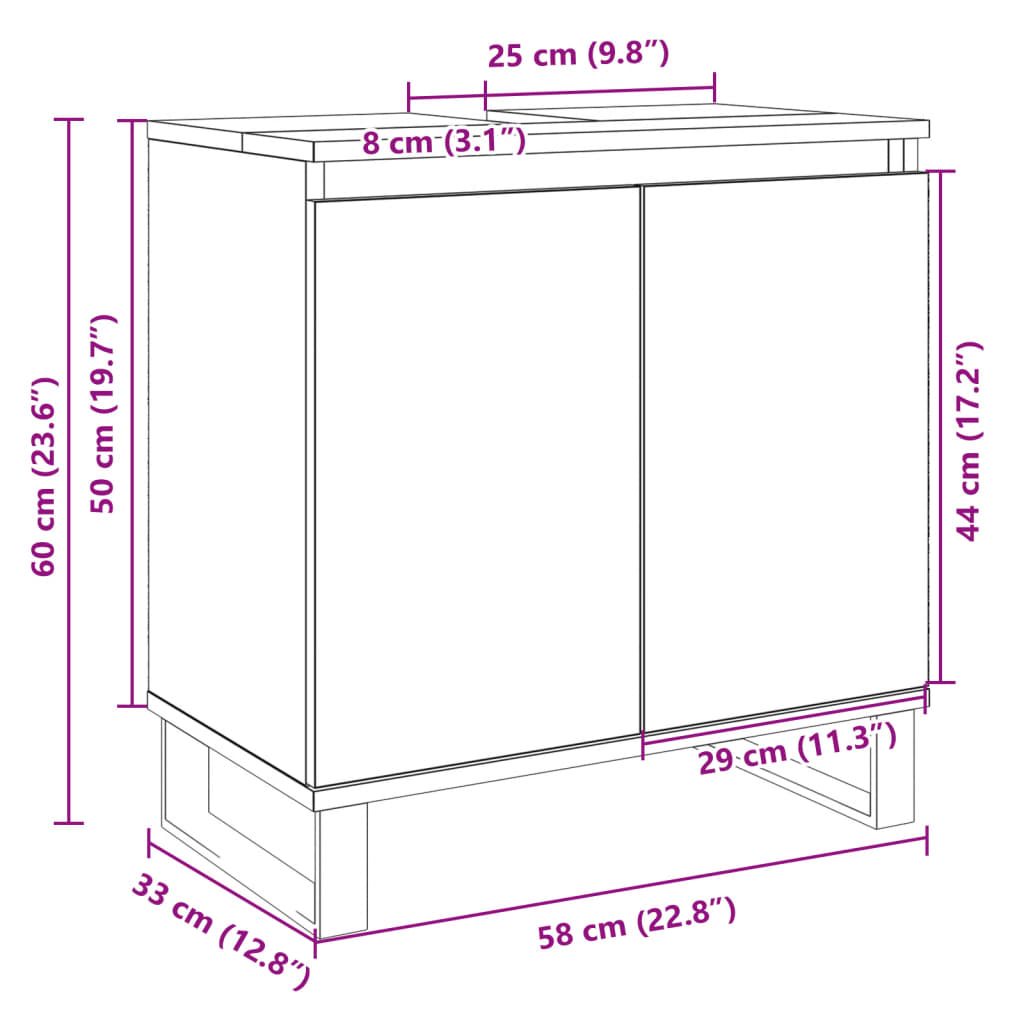 Servantskap sonoma eik 58x33x60 cm konstruert tre