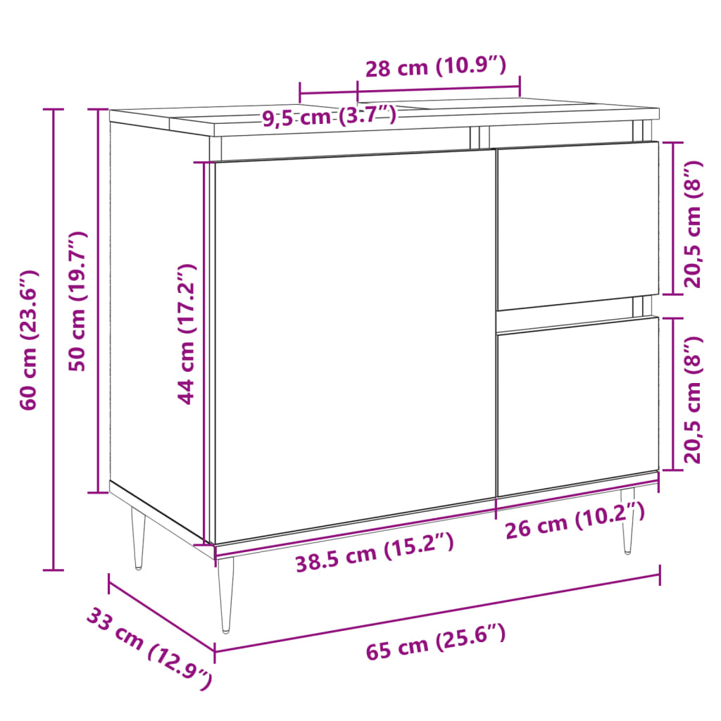 Servantskap sonoma eik 65x33x60 cm konstruert tre