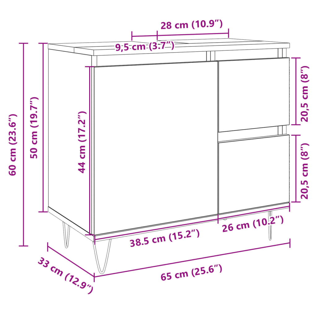 Baderomsskap sonoma eik 65x33x60 cm konstruert tre