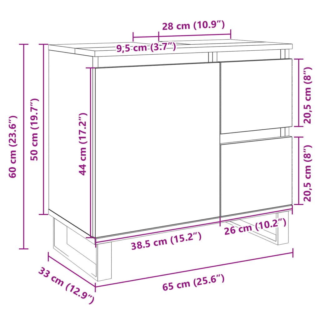 Baderomsskap sonoma eik 65x33x60 cm konstruert tre