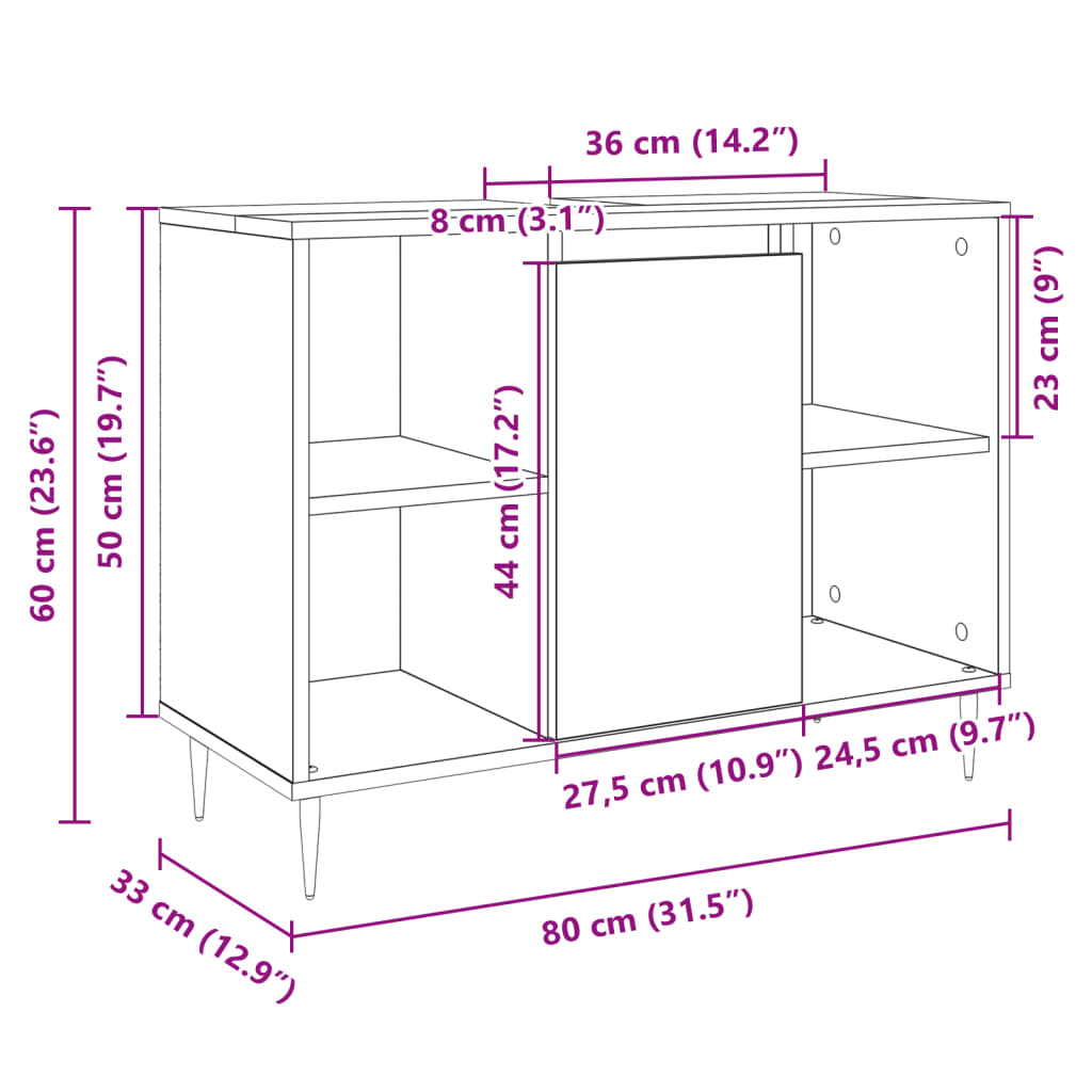 Baderomsskap høyglans hvit 80x33x60 cm konstruert tre