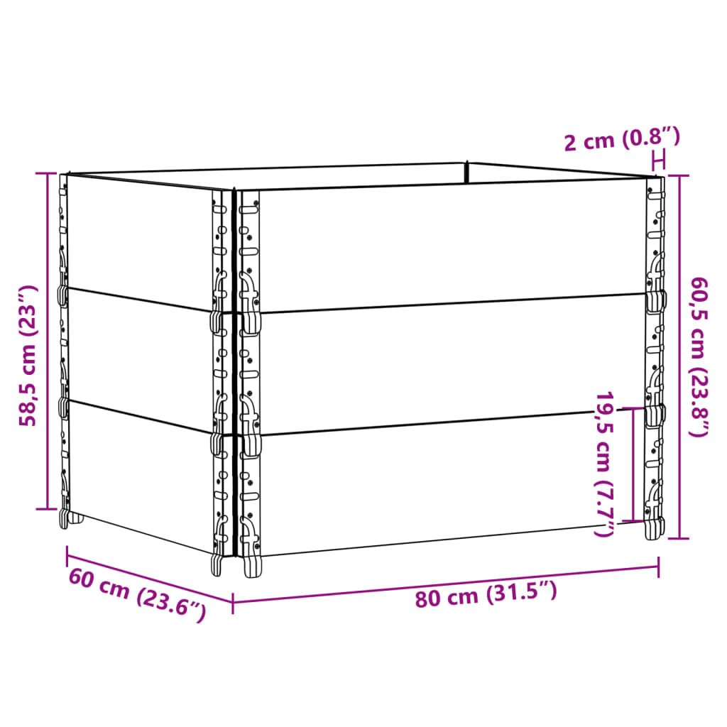 Pallekarmer 3 stk grå 80x60 cm heltre furu