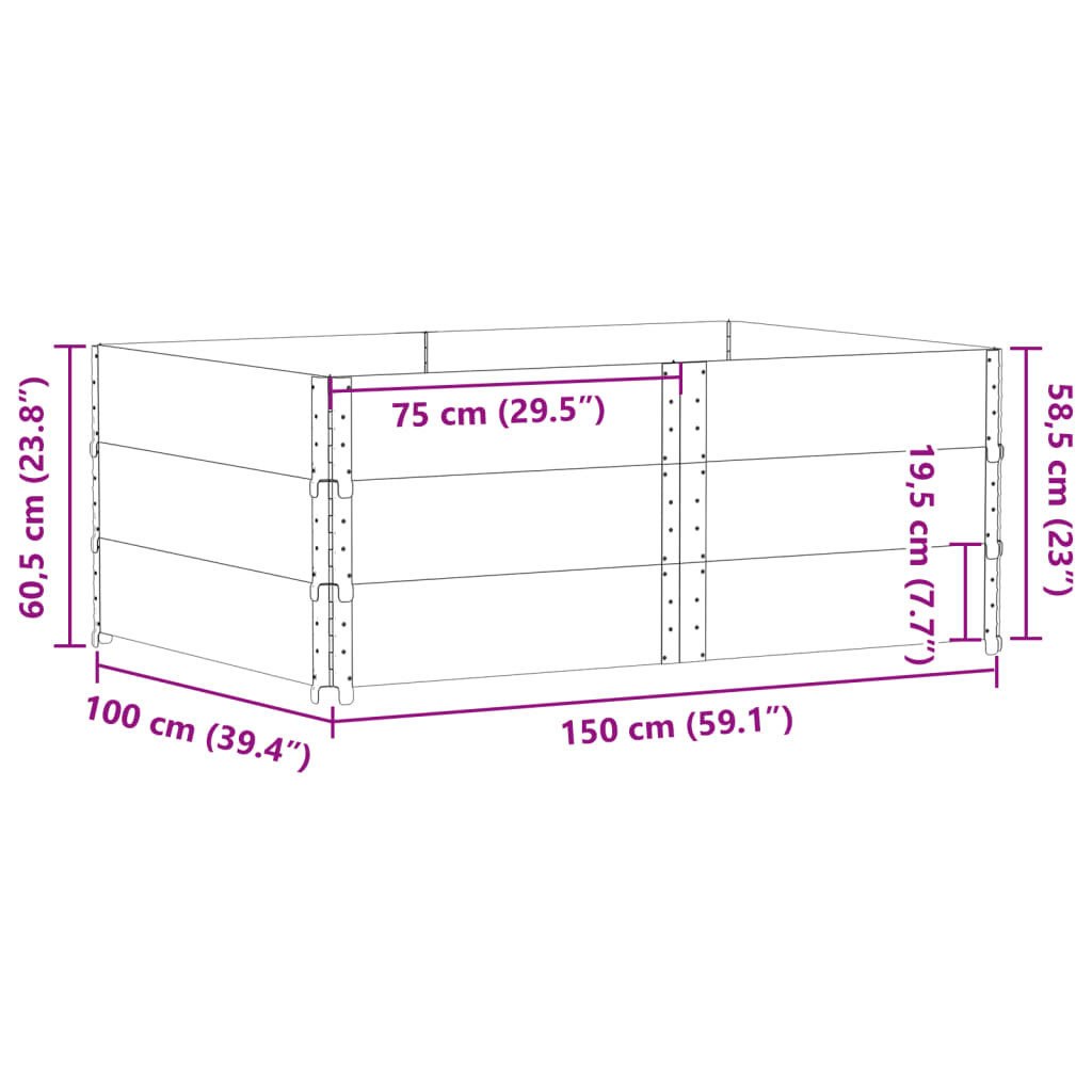 Pallekarmer 3 stk svart 150x100 cm heltre furu