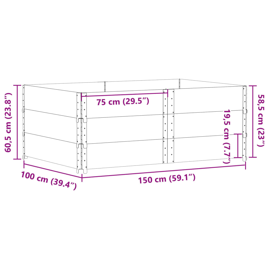 Pallekarmer 3 stk grå 150x100 cm heltre furu