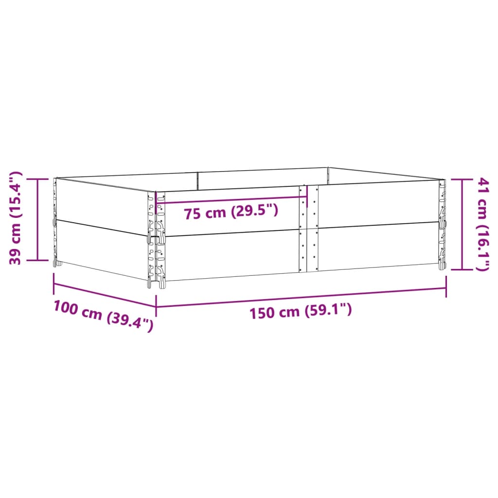Plantekasse svart 150x100 cm heltre furu