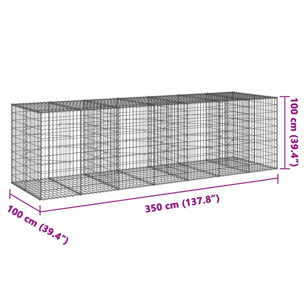 Gabionkurv med deksel 350x100x100 cm galvanisert jern