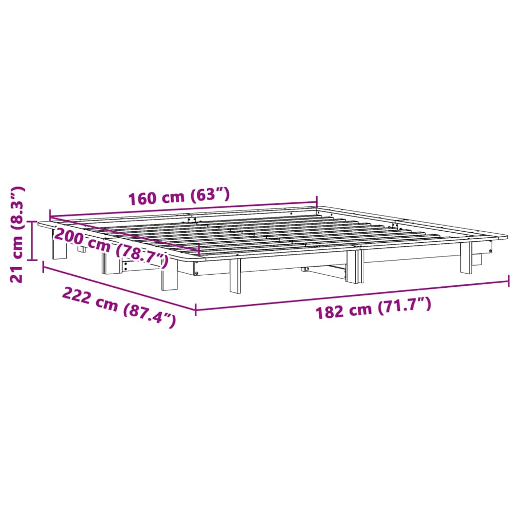 Sengeramme uten madrass hvit 160x200 cm heltre furu