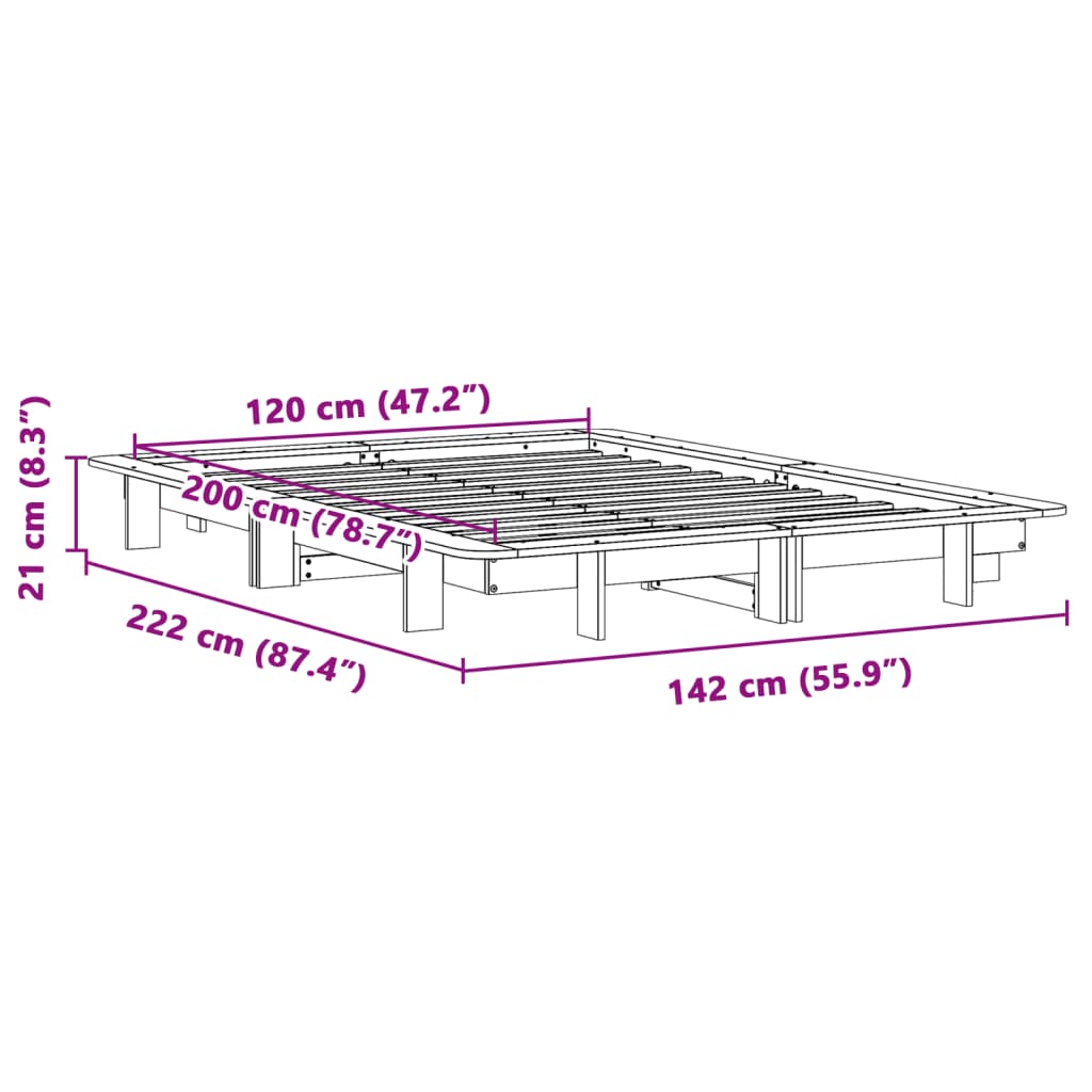 Sengeramme uten madrass voksbrun 120x200 cm heltre furu