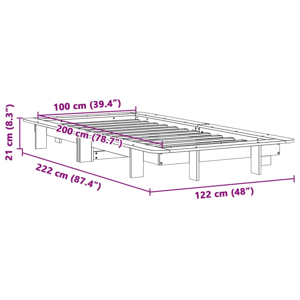 Sengeramme uten madrass 100x200 cm heltre furu