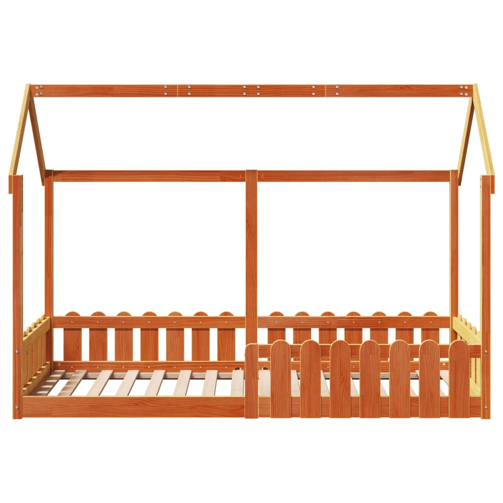 Barneseng med tak voksbrun 80x200 cm heltre furu