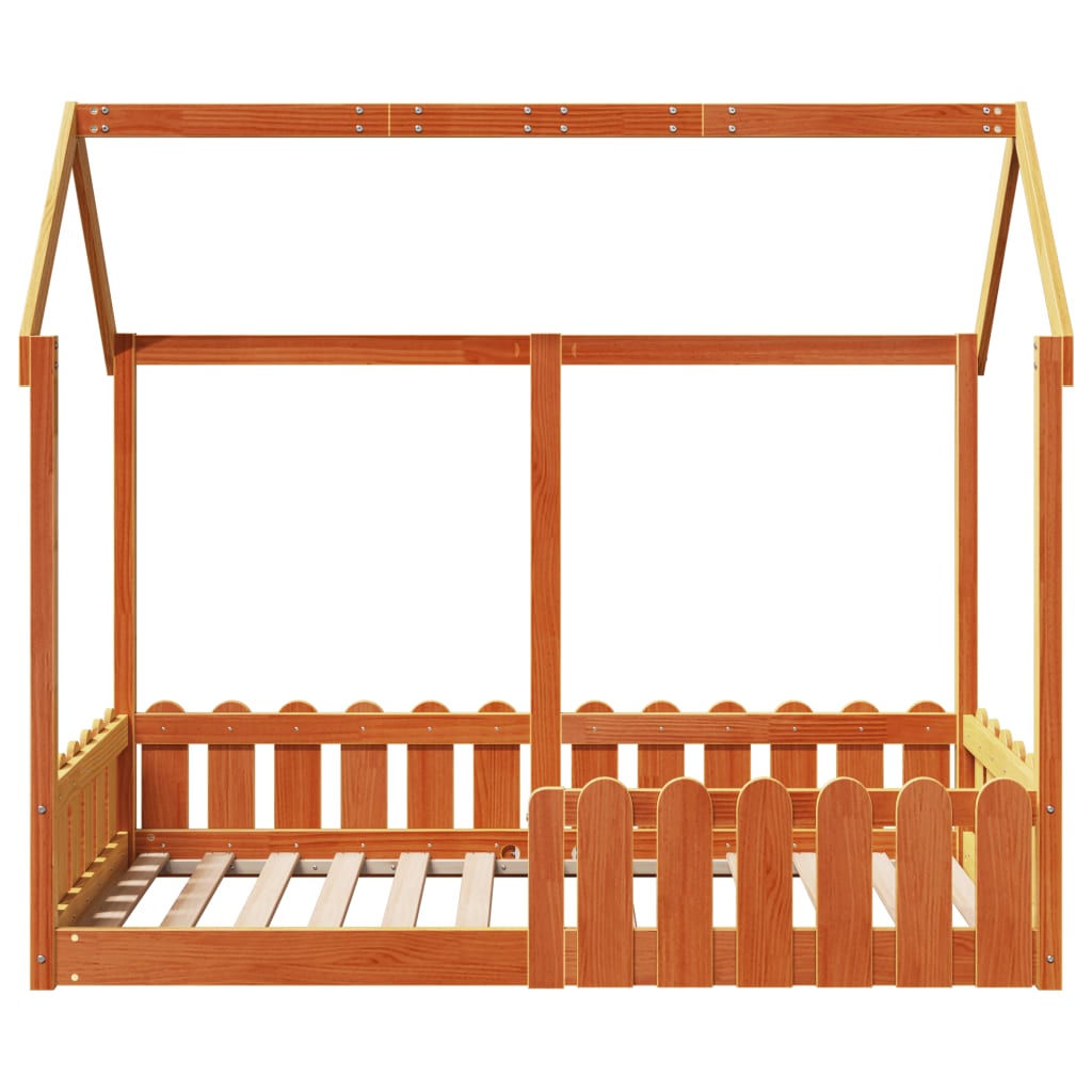 Barneseng med tak voksbrun 80x160 cm heltre furu
