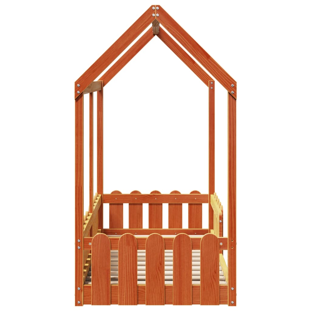 Barneseng med tak voksbrun 70x140 cm heltre furu