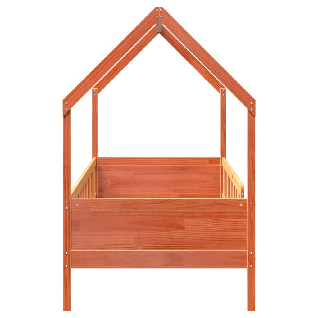 Barneseng med tak voksbrun 90x200 cm heltre furu