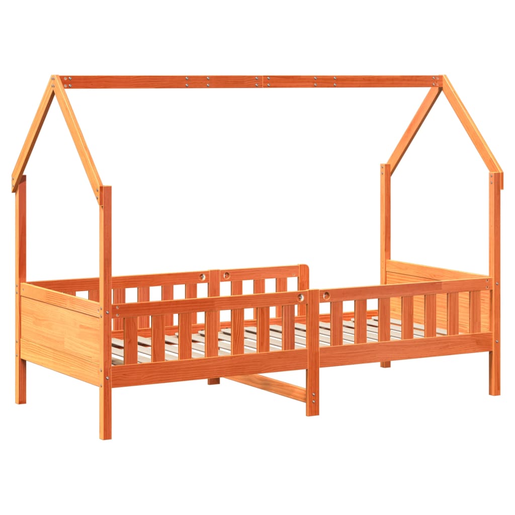 Barneseng med tak voksbrun 90x200 cm heltre furu