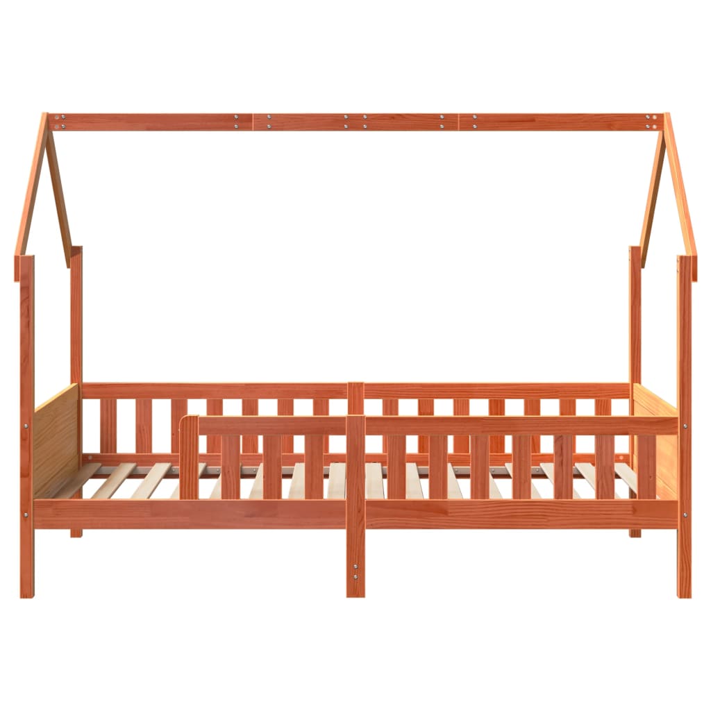 Barneseng med tak voksbrun 80x200 cm heltre furu