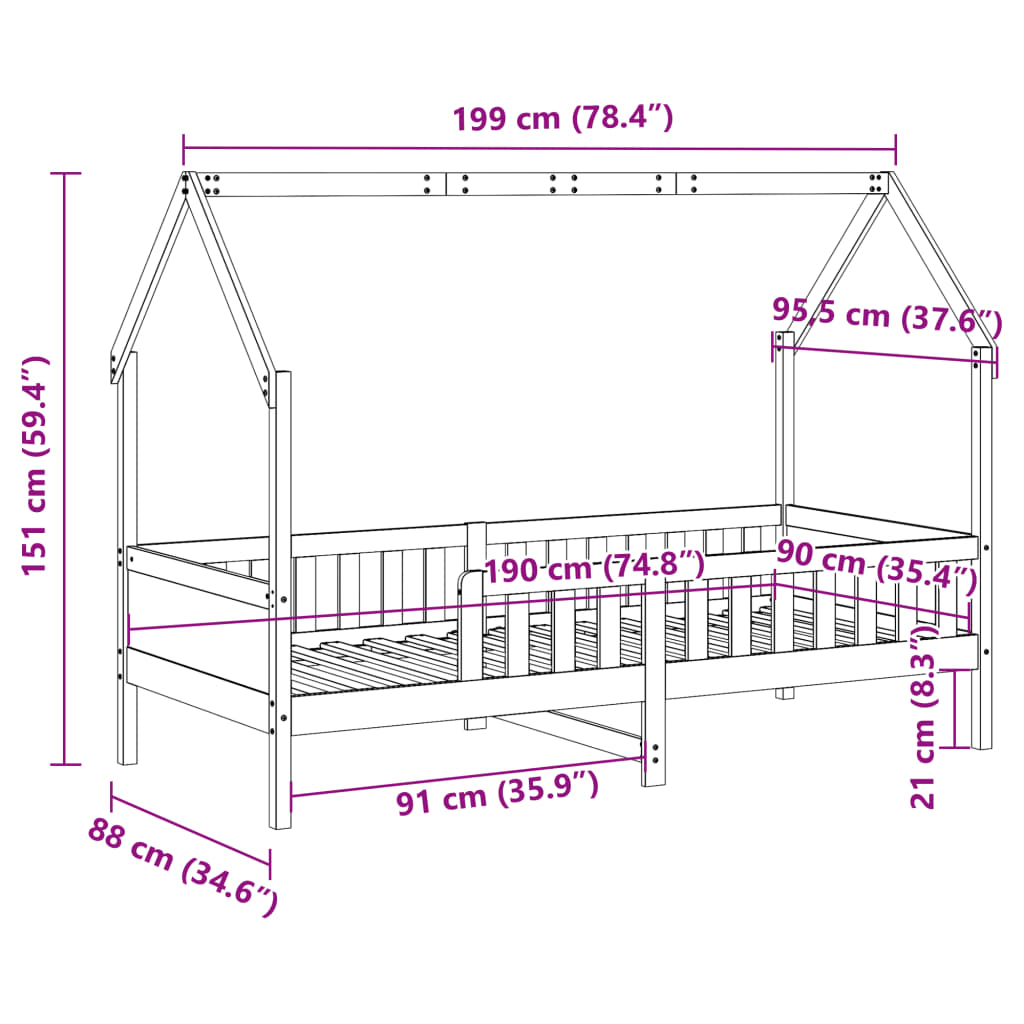 Barnesengeramme hus 90x190 cm heltre furu