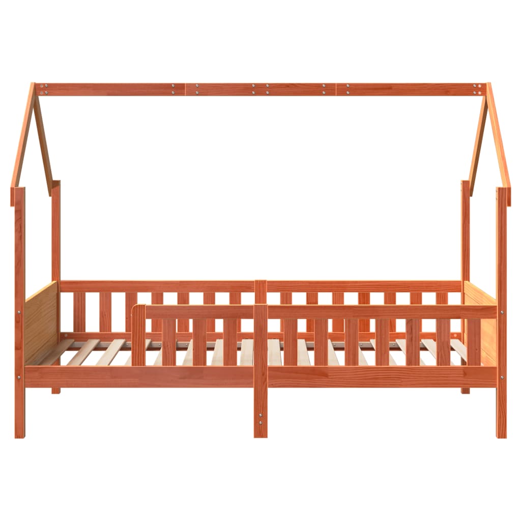 Barneseng med tak voksbrun 90x190 cm heltre furu