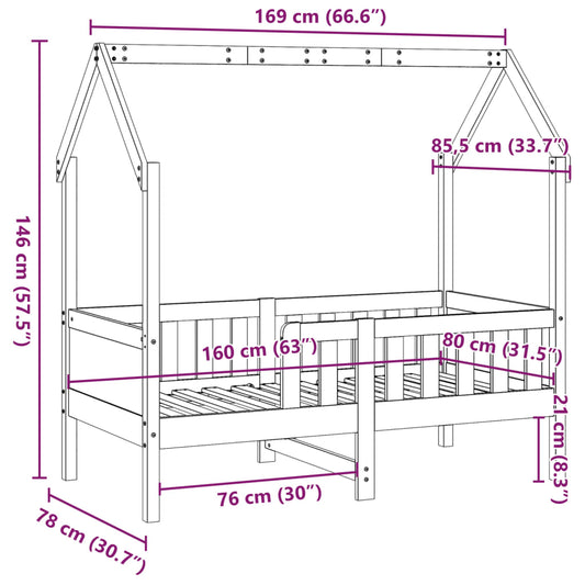 Barnesengeramme hvit 80x160 cm heltre furu