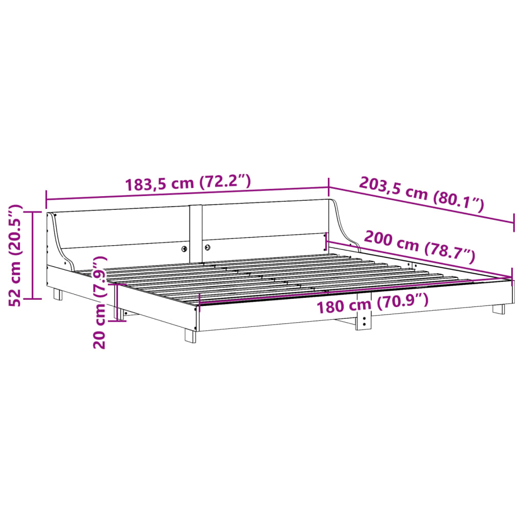 Sengeramme uten madrass hvit 180x200 cm heltre furu