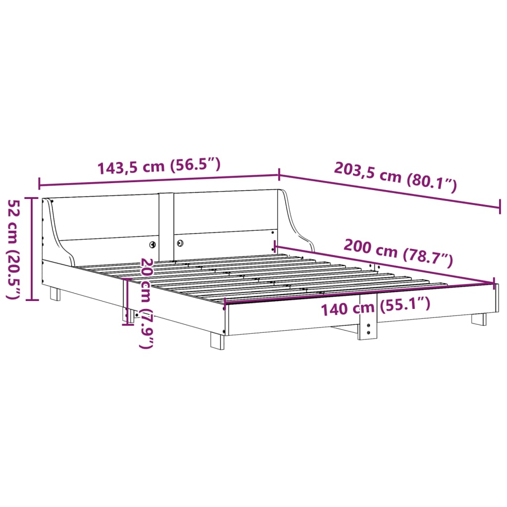 Sengeramme uten madrass hvit 140x200 cm heltre furu