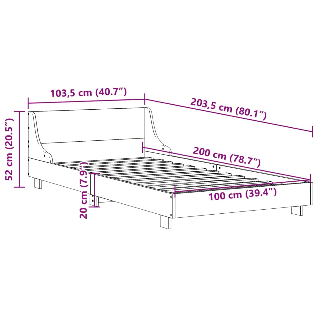 Sengeramme uten madrass hvit 100x200 cm heltre furu
