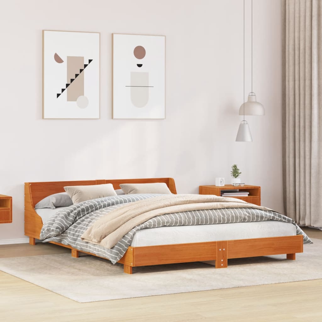 Sengeramme uten madrass voksbrun 140x190 cm heltre furu