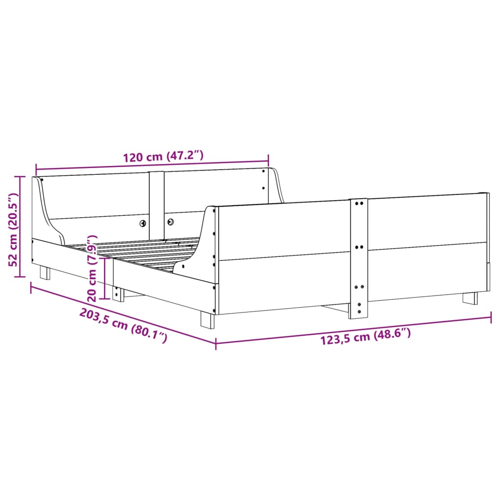 Sengeramme uten madrass hvit 120x200 cm heltre furu