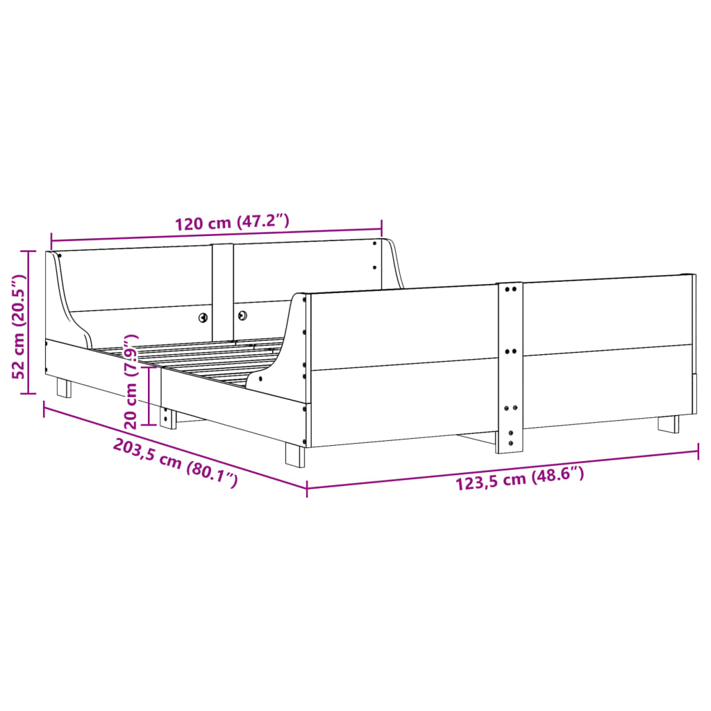 Sengeramme uten madrass voksbrun 120x200 cm heltre furu