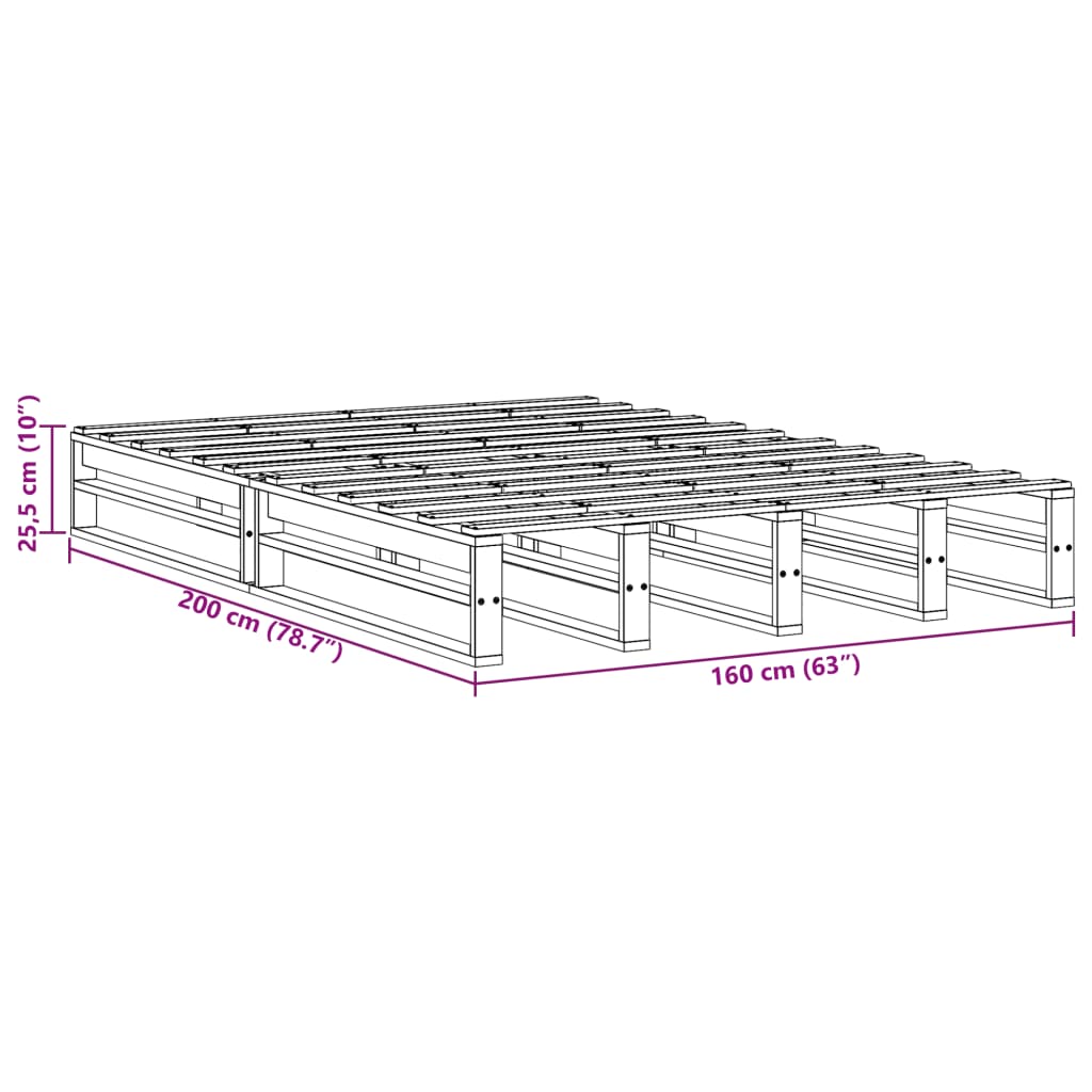 Sengeramme uten madrass voksbrun 160x200 cm heltre furu