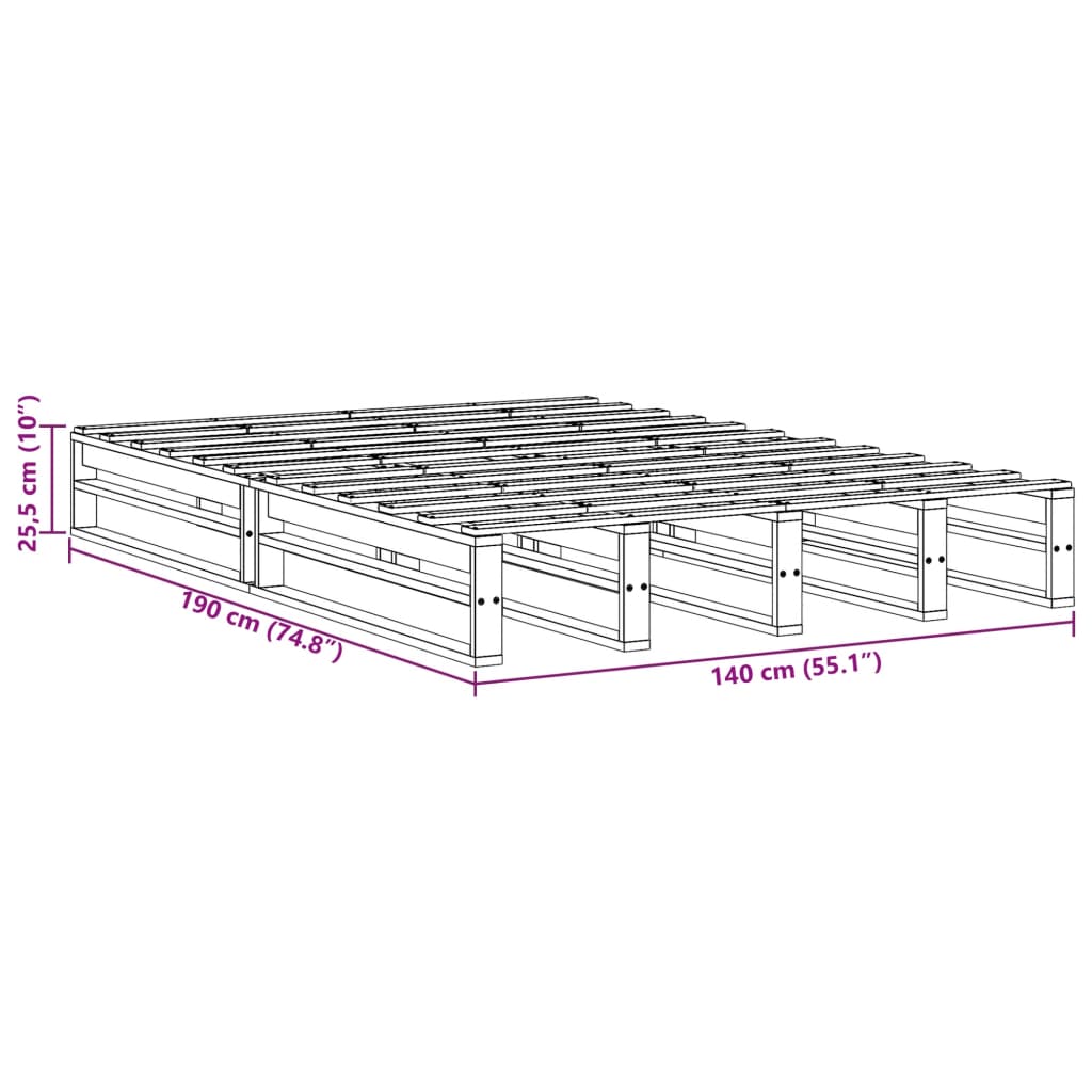 Sengeramme uten madrass hvit 140x190 cm heltre furu